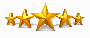 Gold star rating with five golden stars clipart