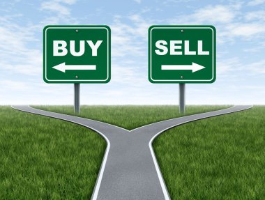 Buy and sell decision dilemma crossroads clipart