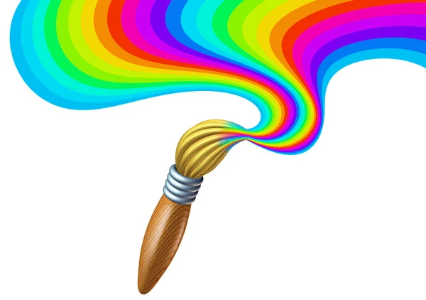 Pincel de arte com redemoinho de tinta arco-íris — Fotografia de Stock