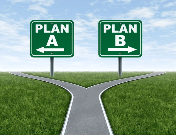 Cross roads with plan A plan B road signs — Stock Photo, Image