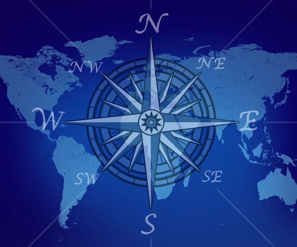 Karta över världen med kompass — Stockfoto
