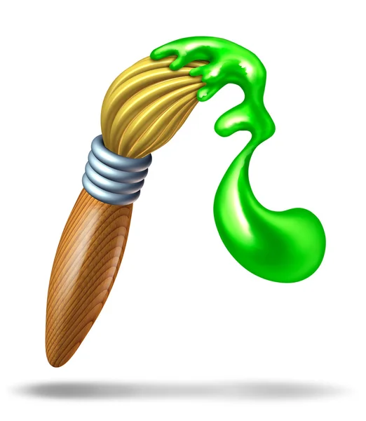 Pennello con spruzzi di vernice verde lucido — Foto Stock
