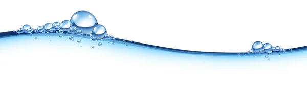 Våg i blå horisontella vatten med bubblor — Stockfoto