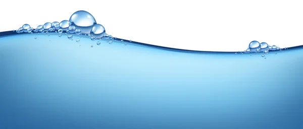 Agua azul onda de agua horizontal con burbujas — Foto de Stock