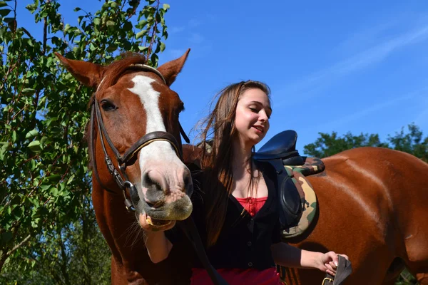 女の子を先導する馬 ロイヤリティフリーのストック画像