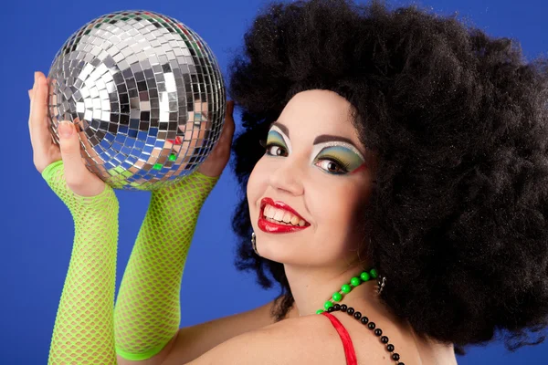 stock image Disco girl with disco ball