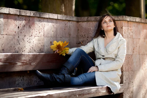 stock image Young pretty woman in the autumn park