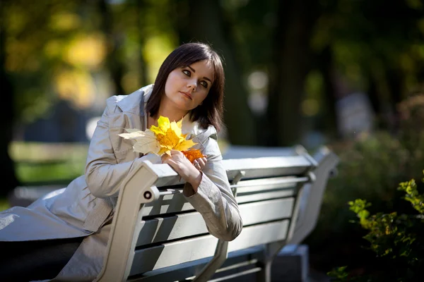 Young pretty woman in the autumn park — Stock Photo, Image