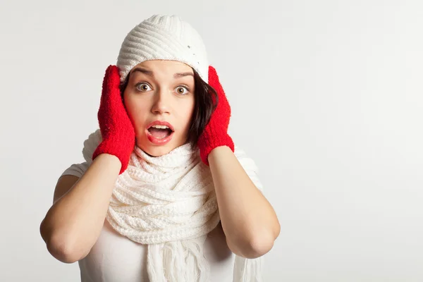 stock image Amazed christmas girl. Isolated on white background.