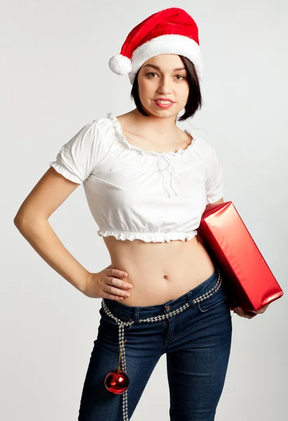 Porträt der schönen sexy Mädchen in Weihnachtsmannkleidung lizenzfreie Stockbilder