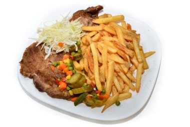 Pork steak and fries menu clipart