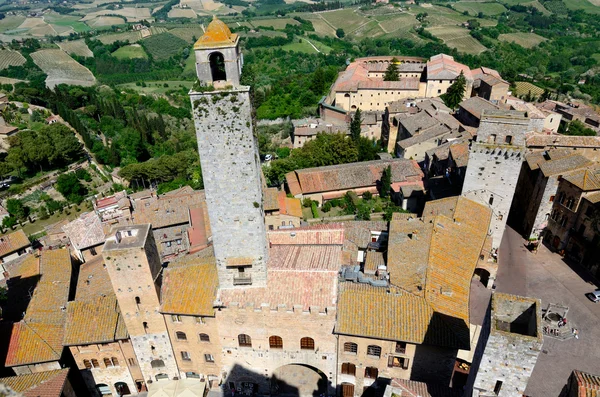 San gimignano város gyönyörű tornyok, Toszkána — Stock Fotó