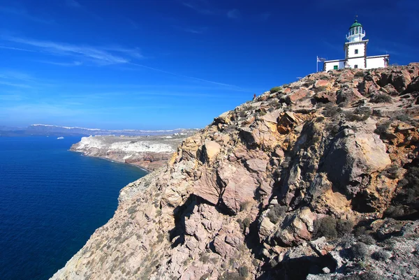 Farol de Santorini e vista de caldeira — Fotografia de Stock