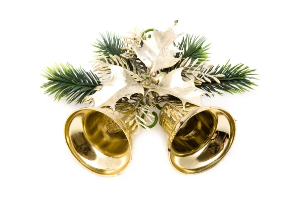 Campana d'oro di Natale su sfondo bianco — Foto Stock