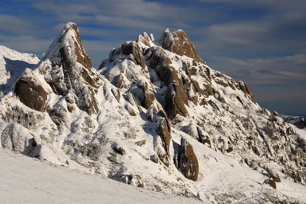 Winter van de besneeuwde bergen in Roemenië — Stockfoto