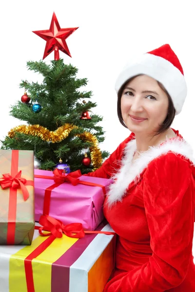 Девушка в костюме с подарками. — стоковое фото