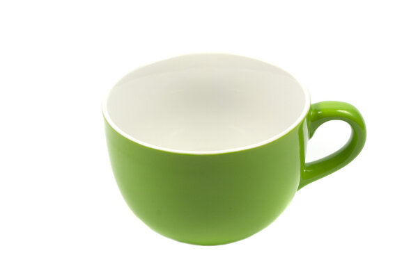 Green tea cup over white background