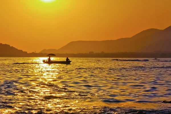 stock image Mediterranean sea a boat with on a decline