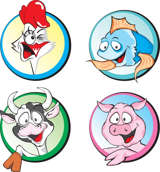 Vache, Porc, Chiken, FIsh — Image vectorielle