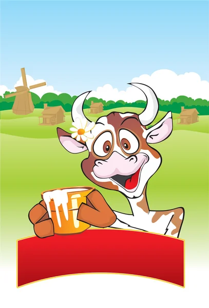Ko med en mjölk kruka — Stock vektor