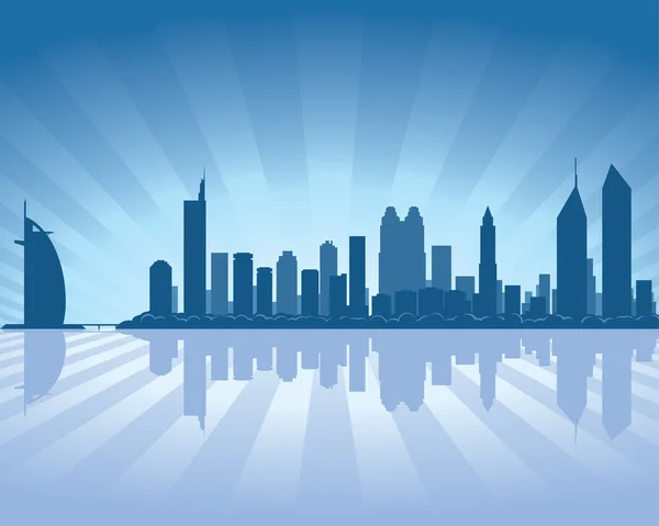 Dubais Skyline mit Reflexion im Wasser — Stockvektor
