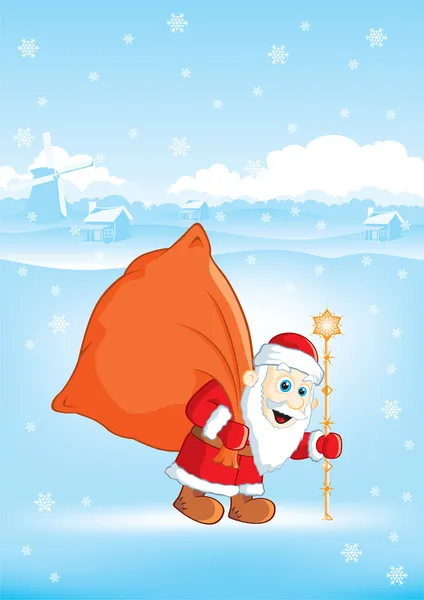 Navidad Santa Claus con una bolsa — Vector de stock