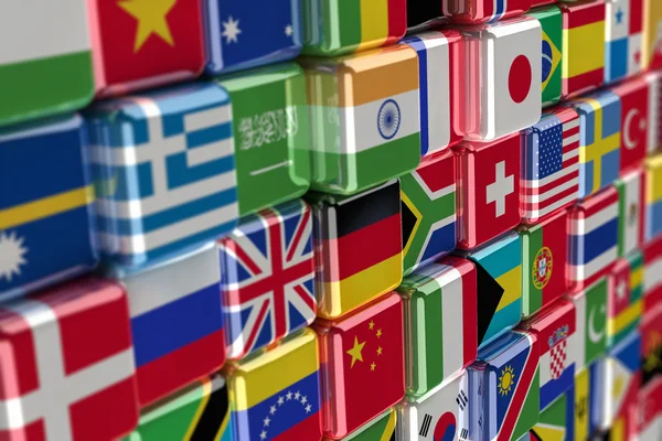 Cubos de bandeira internacionais — Fotografia de Stock
