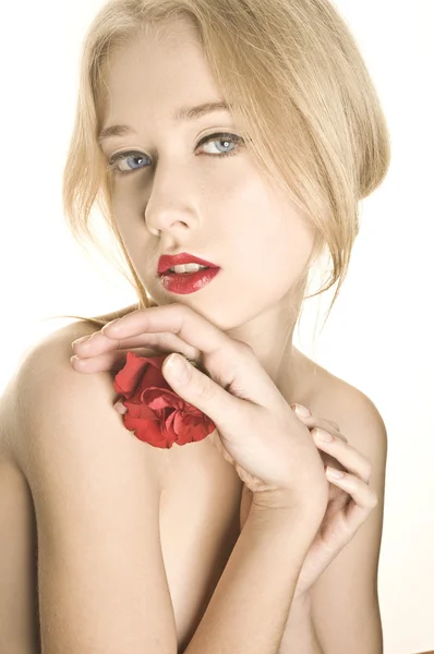 Schönheit Frauenporträt mit Rose — Stockfoto