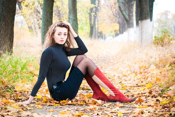 stock image Beautiful girl in the autumn park