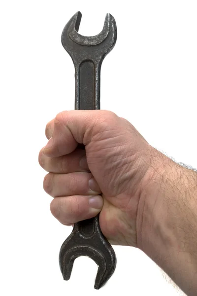 Mão com chave enferrujada — Fotografia de Stock