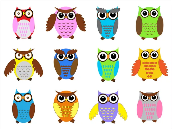 Set color owls. — Stock Vector