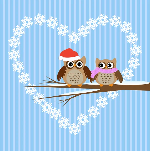 Owls couple in love — Stock Vector