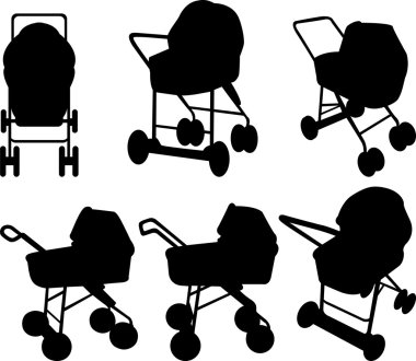 Baby strollers silhouettes clipart