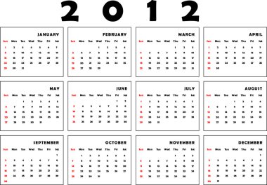 Calendar for 2012-horizontal clipart