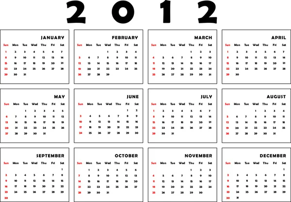 Kalender for 2012-horisontal – Stock-vektor