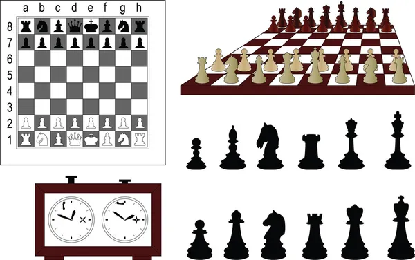 Σκάκι πίνακες, αριθμούς και ρολόι — Διανυσματικό Αρχείο