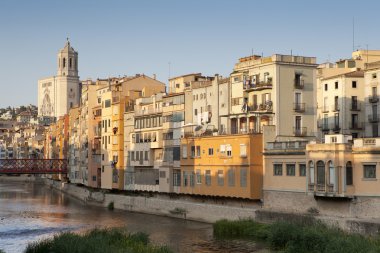 Girona Cathedral and his colourful houses II clipart