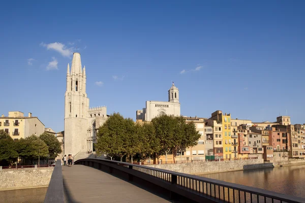 Katedral Girona dan Gereja St Felix — Stok Foto