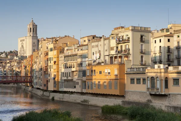 Girona Cathedral and his colourful houses II — Stock Photo, Image