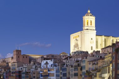 Girona Cathedral at night clipart