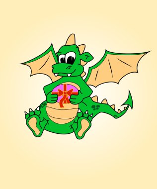 Dragon with a gift clipart