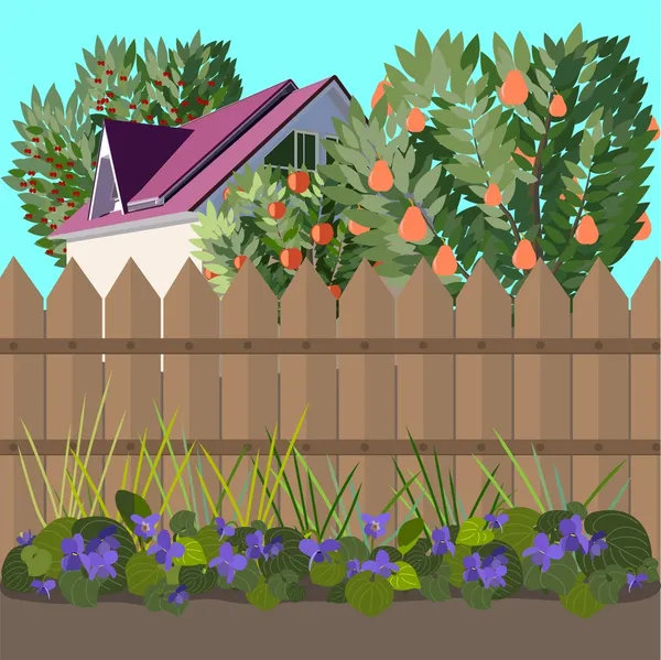 Casa con jardín y flores Ilustración De Stock