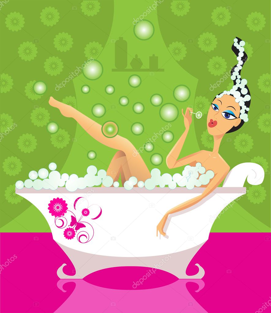 Girl bathing in bathtub
