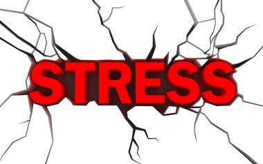 Word stress in red color with cracks over white clipart