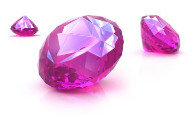 Ruby gemstones on white surface. 3D render. clipart