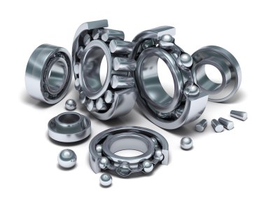 Sliced Bearings set and details. 3D image. clipart
