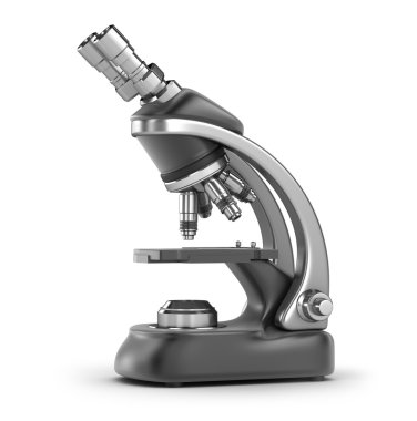 Modern microscope isometric view isolated on white