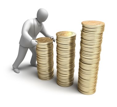 Whiteman and rising money graph, 3D concept clipart