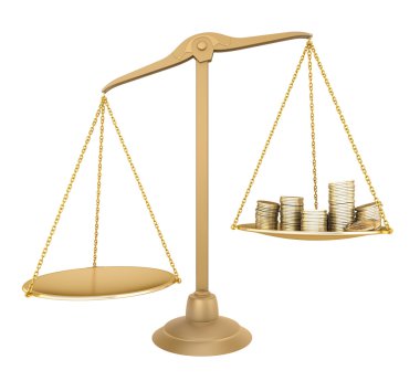 Gold balance. Something cheaper than money, isolated clipart