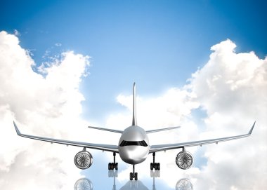 Landing airliner is flying in the sky clipart